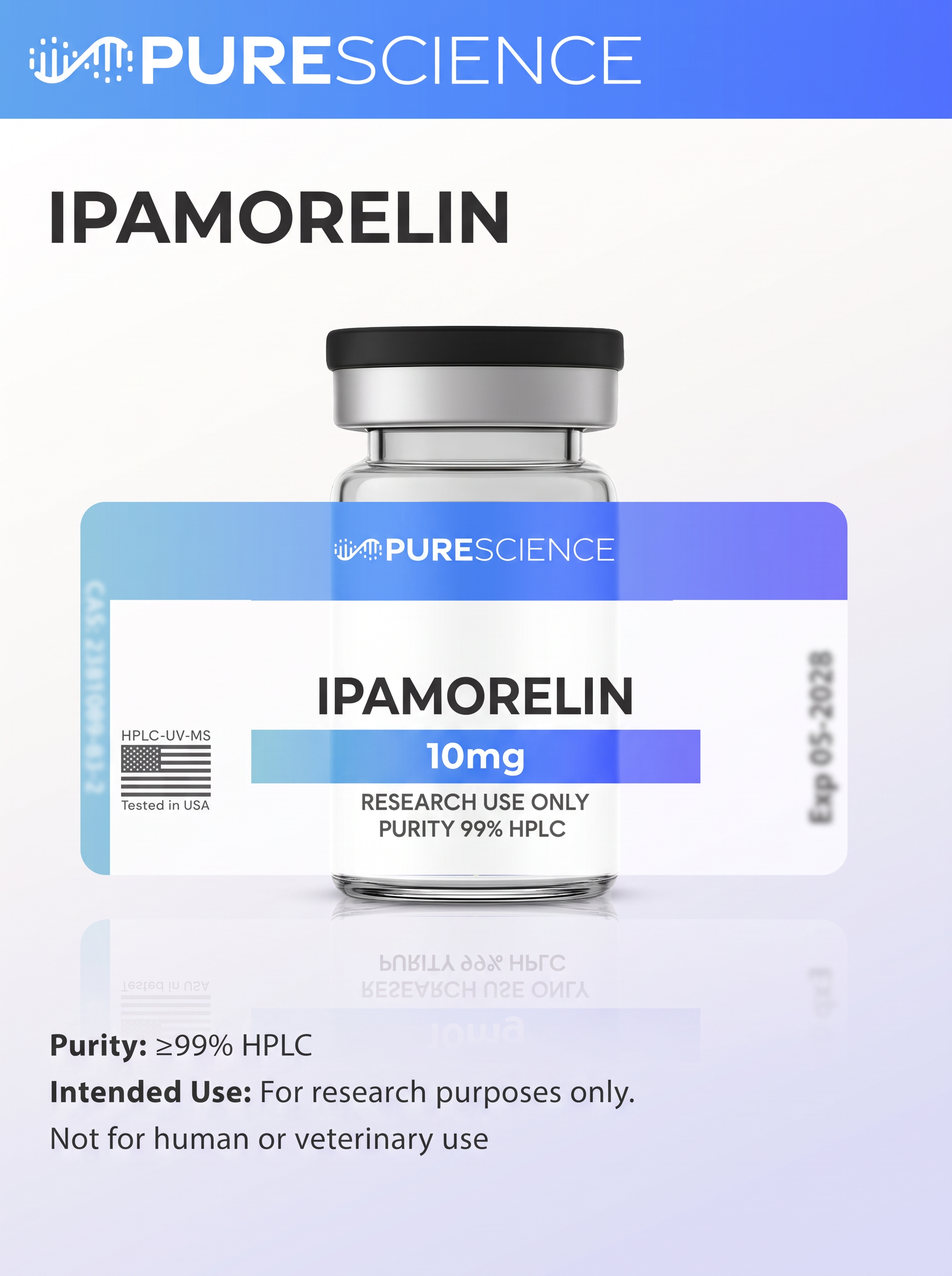 Ipamorelin research vial, research use only