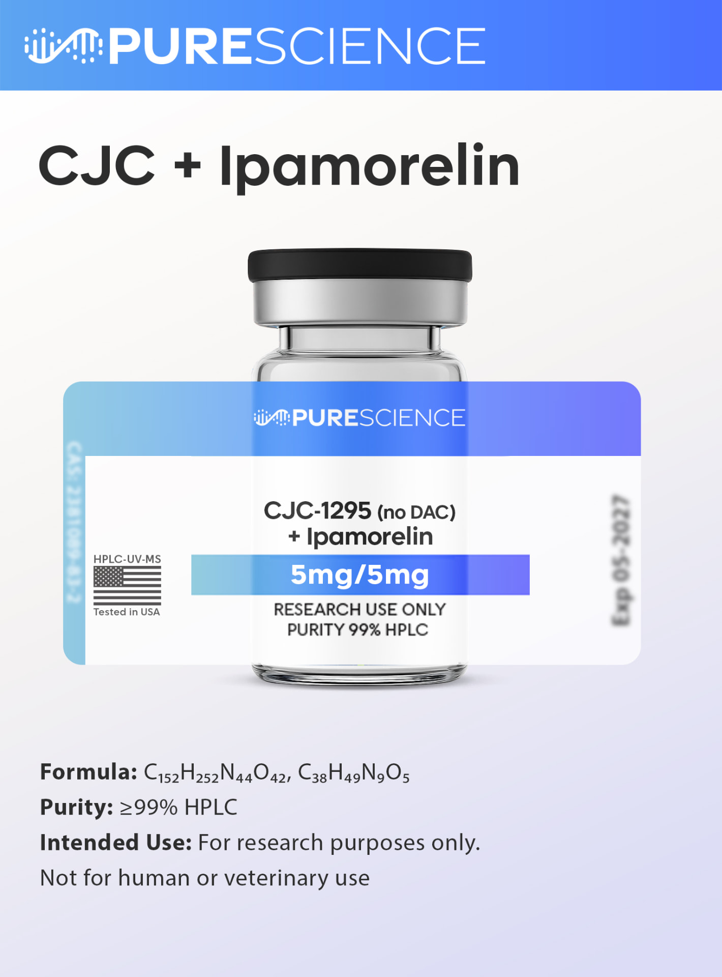 CJC-1295 (No DAC) + Ipamorelin research vial, research use only