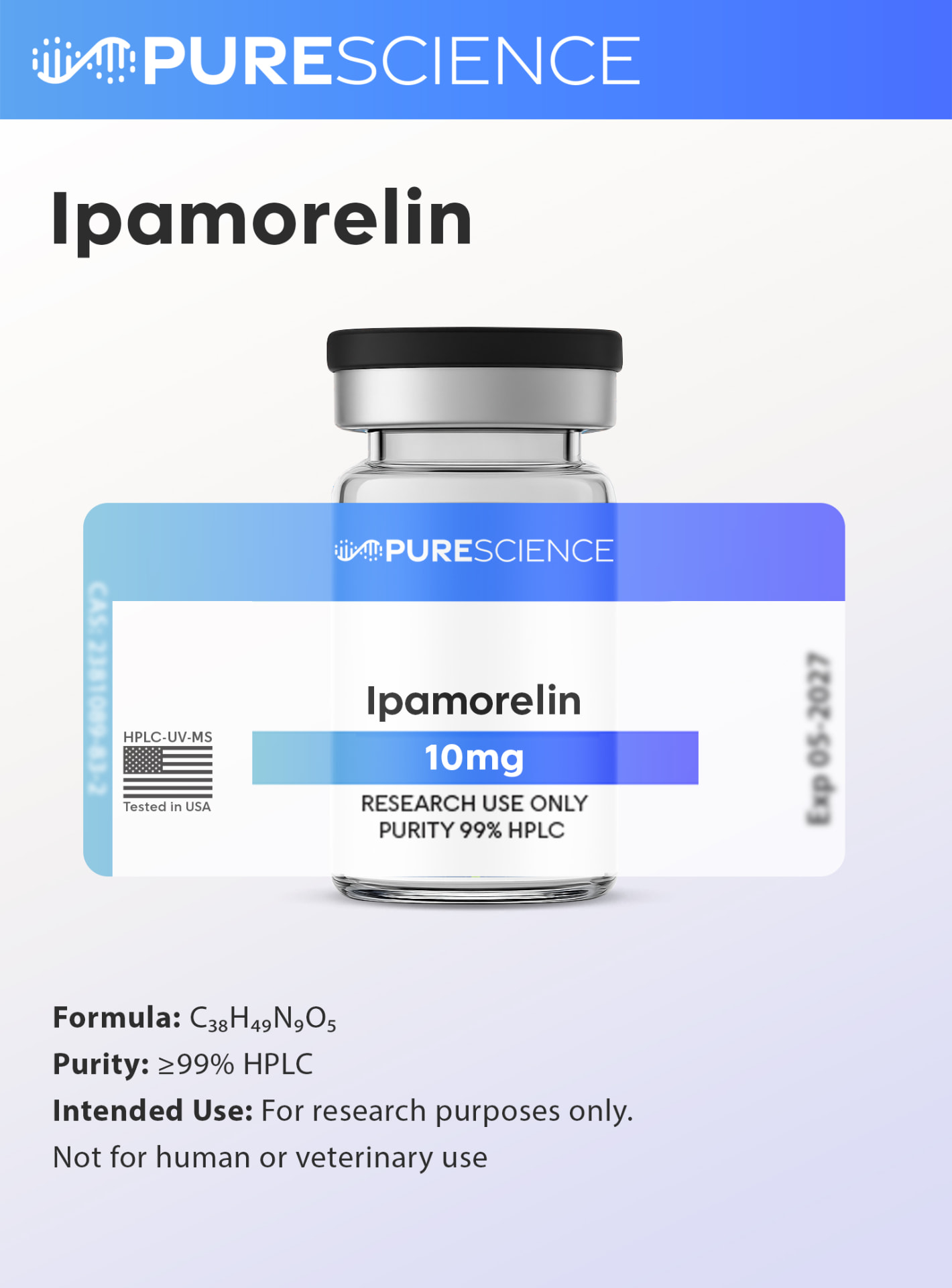 Ipamorelin research vial, research use only