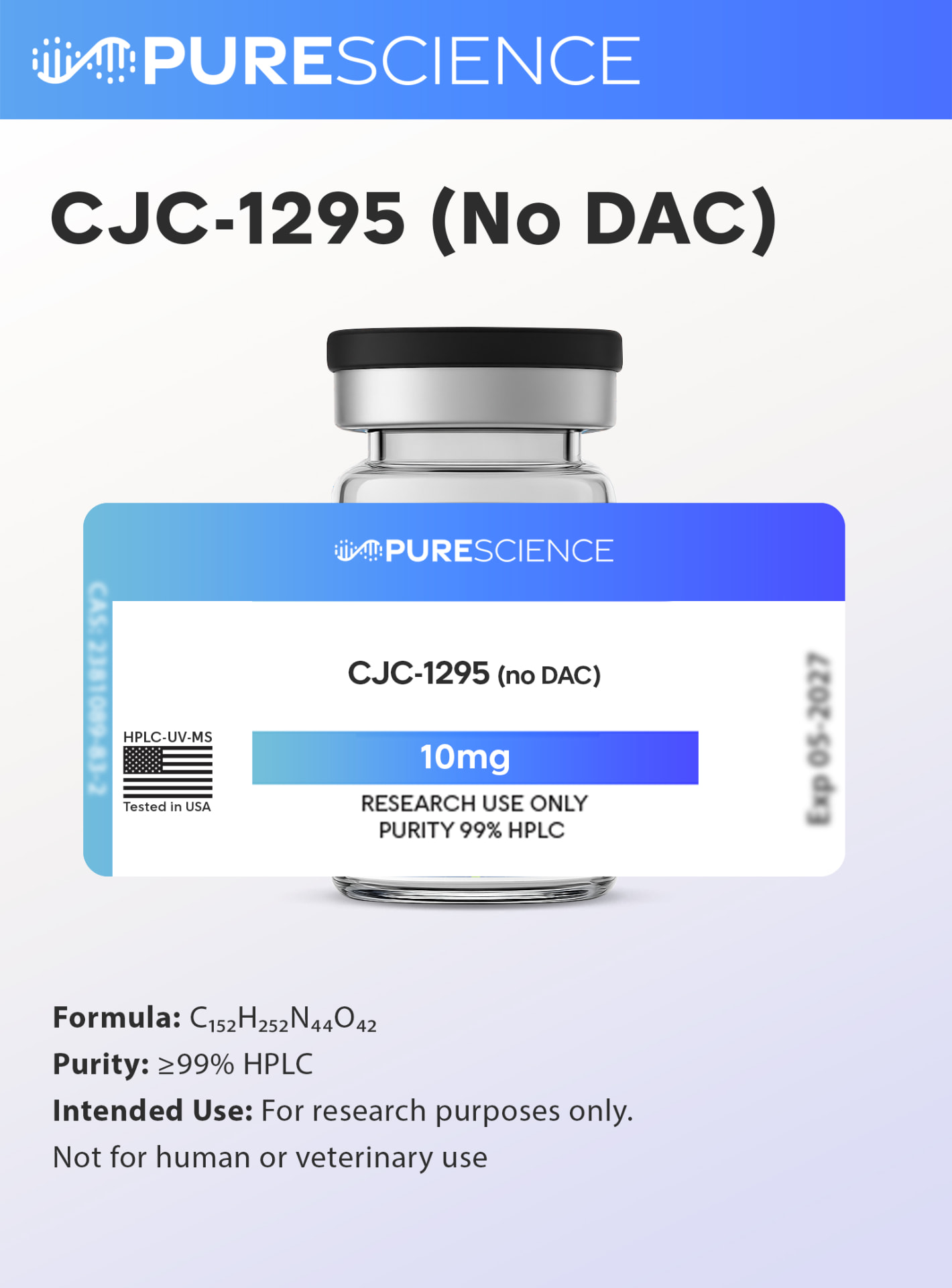 CJC-1295 (No DAC) research vial, research use only
