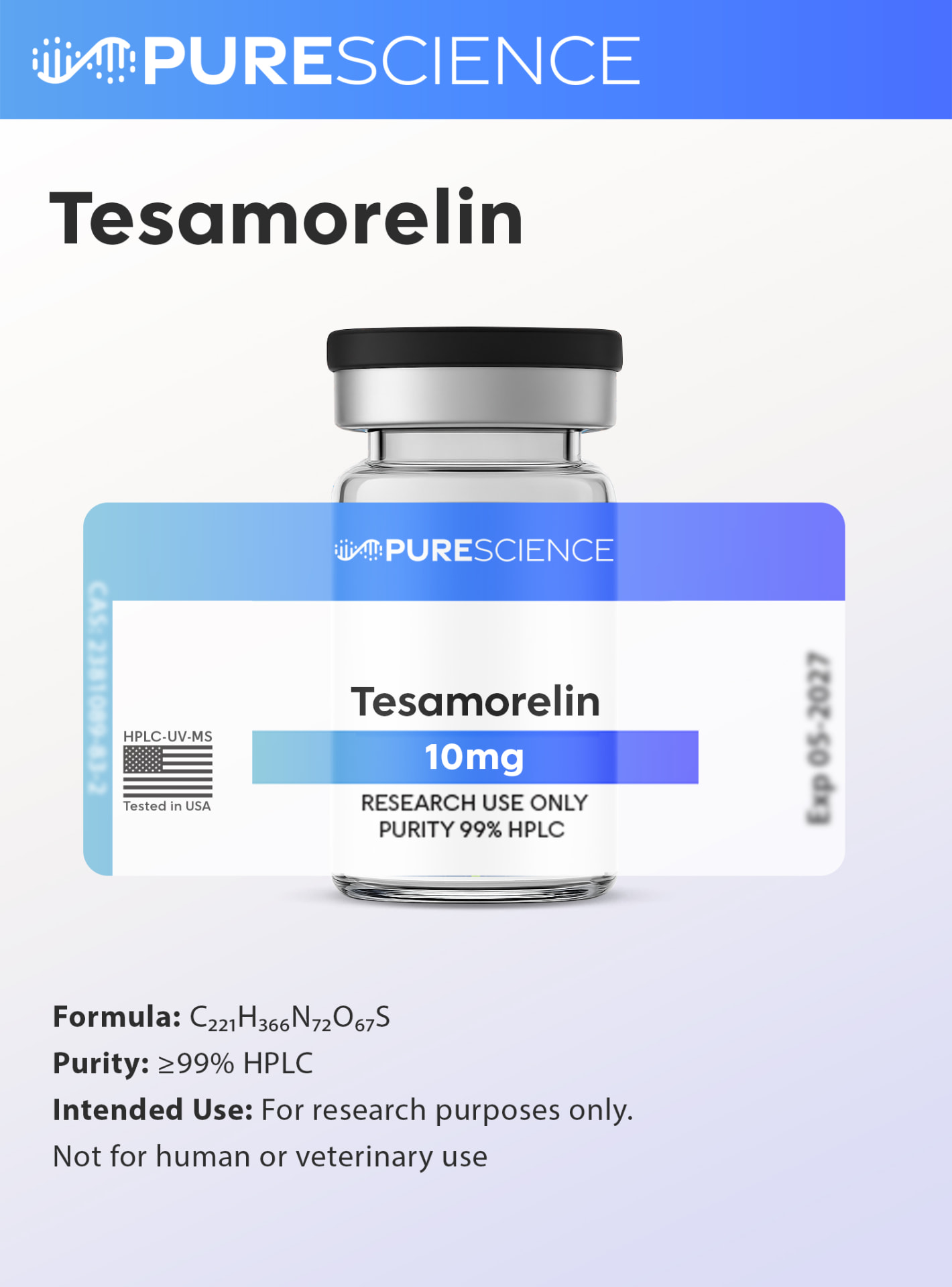 Tesamorelin research vial, research use only