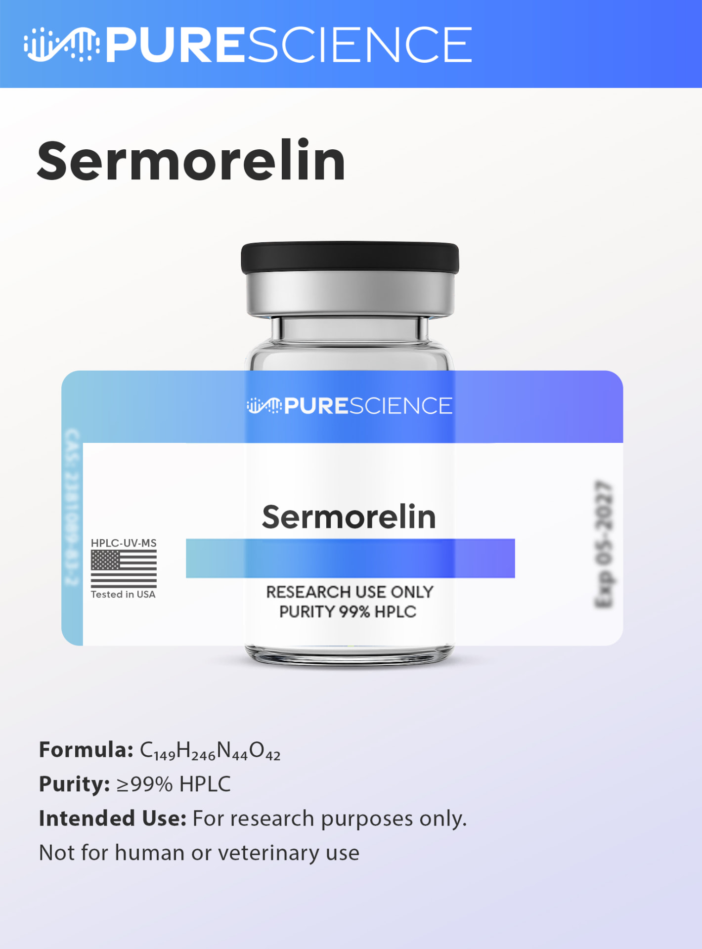 Sermorelin research vial, research use only