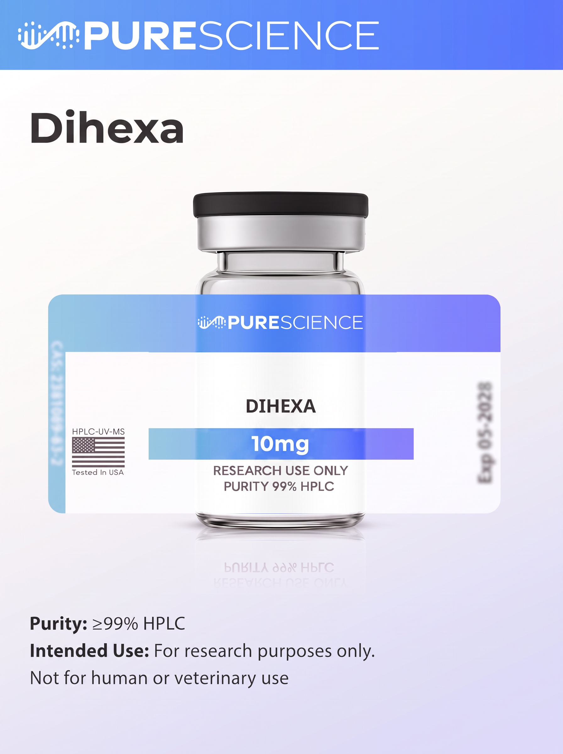 Dihexa research vial, research use only