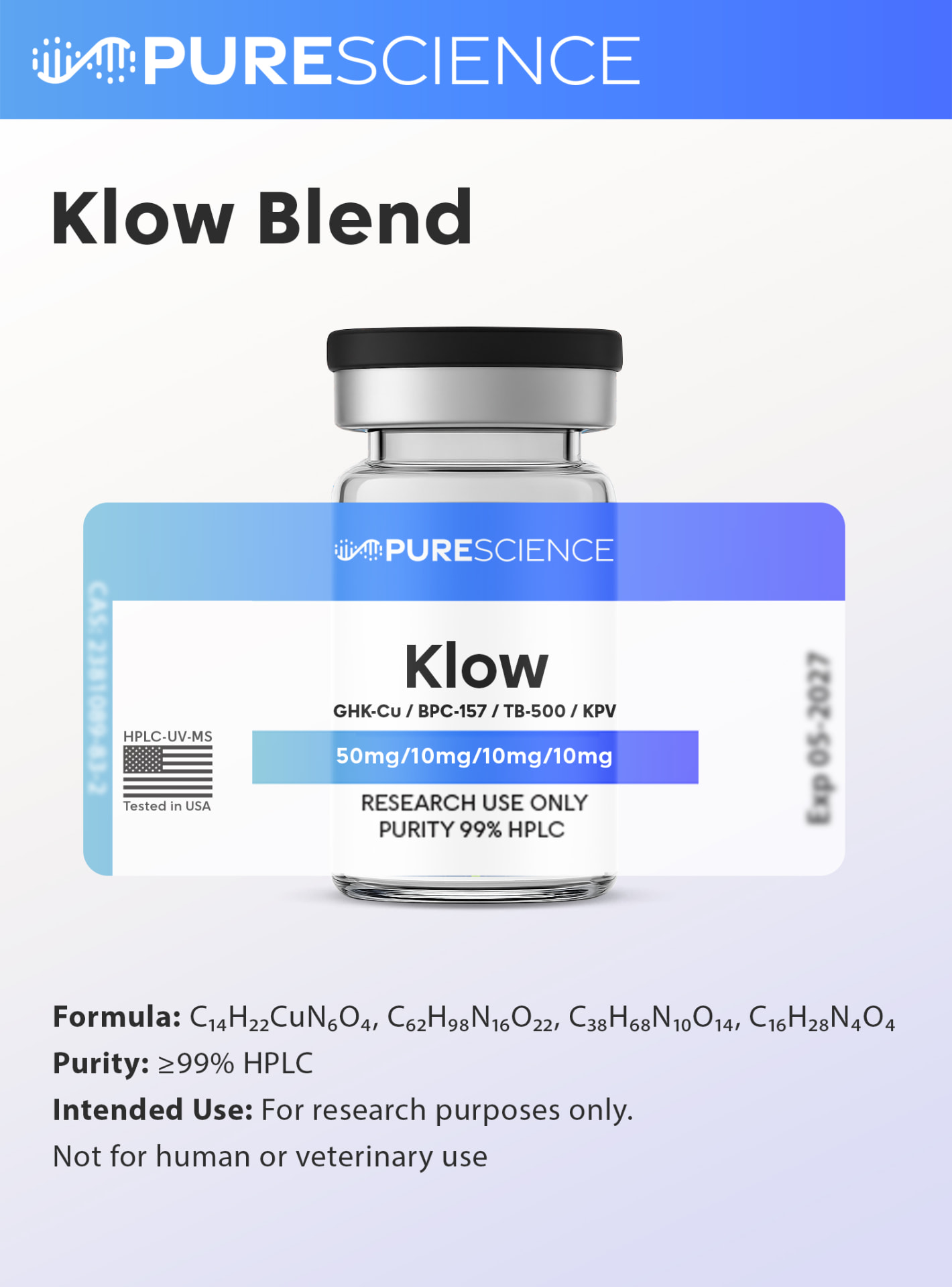 Klow Blend (GHK-Cu / BPC-157 / TB-500 / KPV) [80mg] research vial, research use only