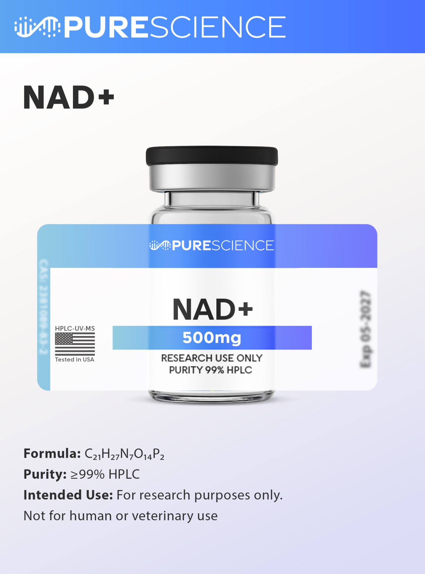 NAD+ research vial, research use only