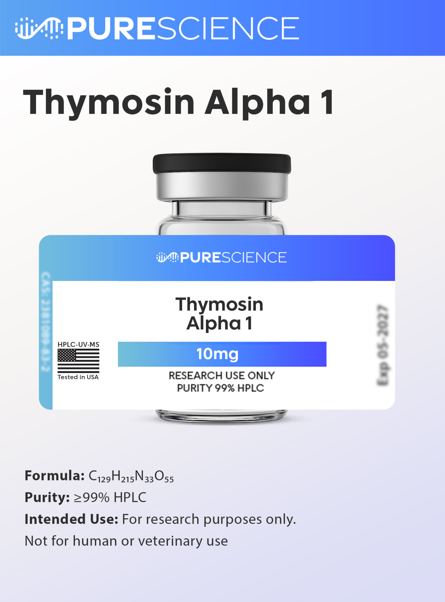 Thymosin Alpha 1 research vial, research use only
