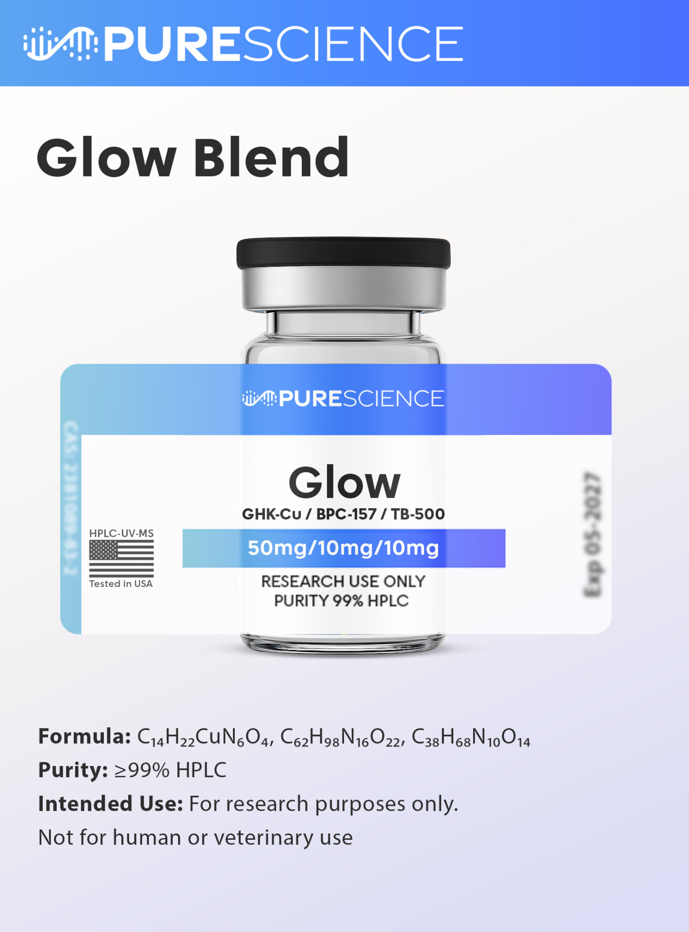 Glow Blend (GHK-Cu / BPC-157 / TB-500) [70mg] research vial, research use only