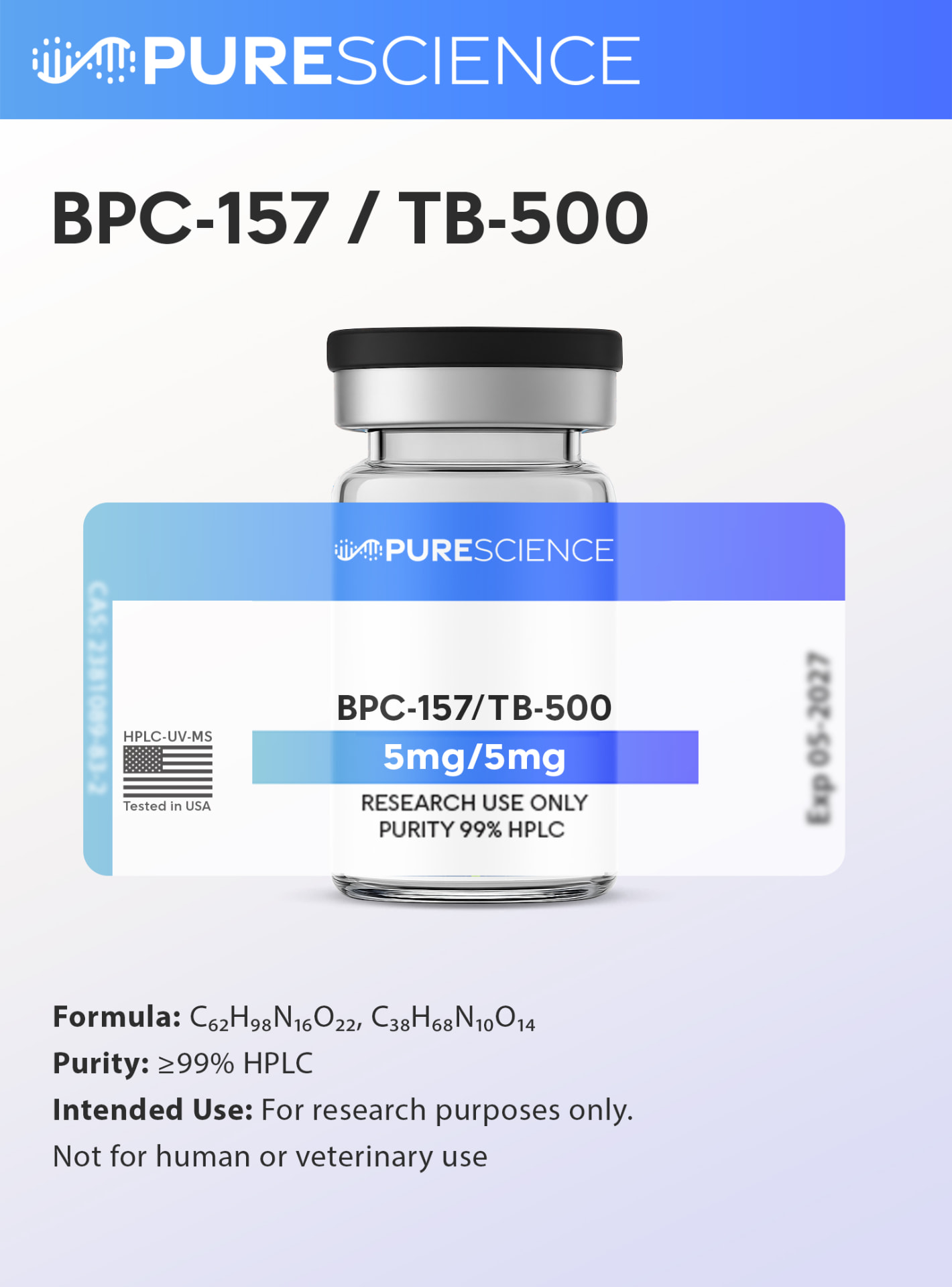 BPC-157 / TB-500 research vial, research use only